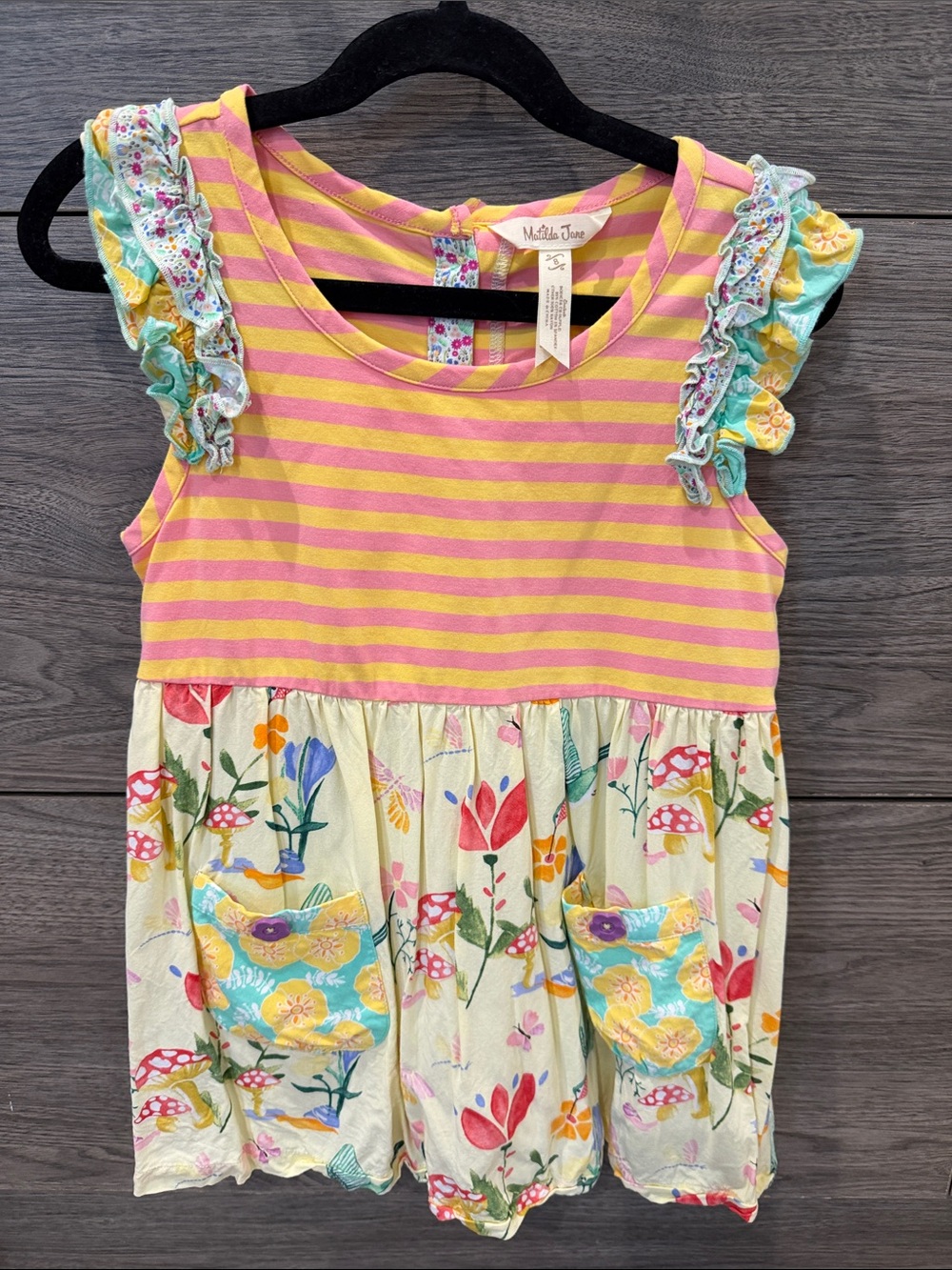 Matilda Jane Pink & Yellow Striped Floral Pocket Tunic with Aqua Accents